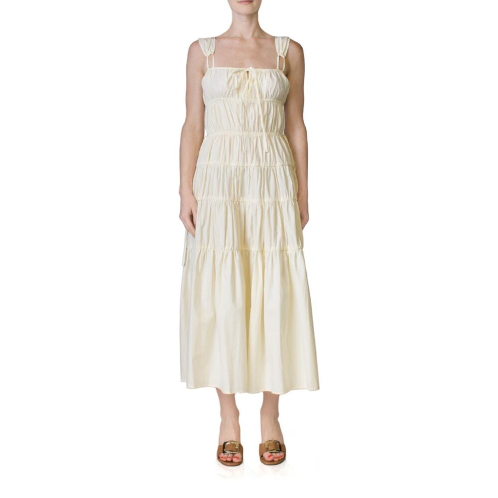 Caio Lucia Tutti Gathered Tiered Midi Dress Ivory Size Large